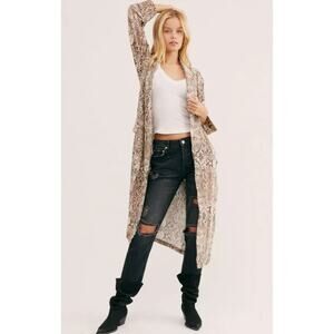 Free People WILD NIGHTS Kimono Duster Robe Maxi Jacket Snake Print S NWOT $168